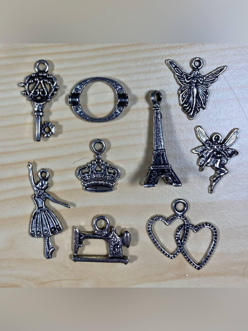 32 Piece Bundle Silver Tone Charms For Bracelet Bead Ballerina Crown Fairy